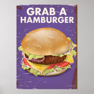 Erfassen Sie ein Hamburger Vintage-Lebensmittelpos Poster