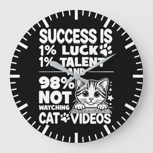 Erfolg vs. Cat Videos - Funny Niedlich Motivierend Große Wanduhr (Vorderseite)