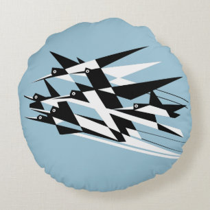 Erfolgreich Emporsteigen Art Deco Geometrische Vög Rundes Kissen
