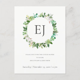 ERFOLGREICHE FOLIAGE WREATH MONOGRAM COUPLES SHOWE EINLADUNGSPOSTKARTE