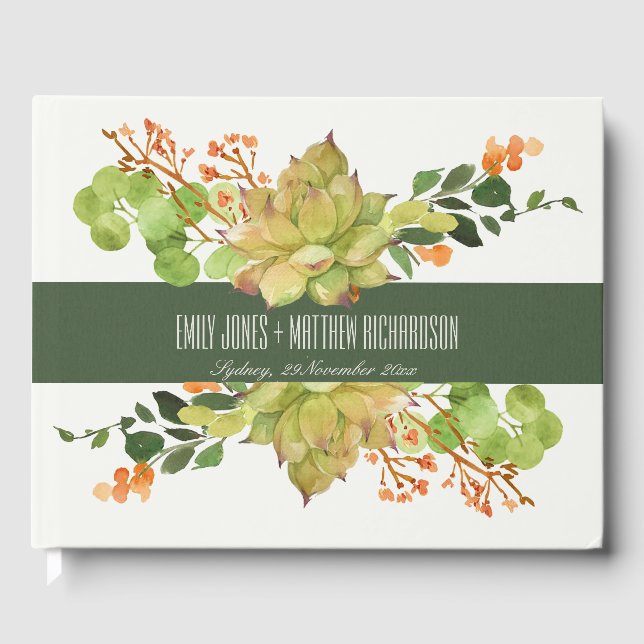 ERFOLGREICHER CACTUS ORANGE FLORAL GARDEN WATERCOL GÄSTEBUCH (Vorderseite)