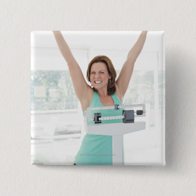 Erfolgreicher Gewichtsverlust. Glückliches Button (Vorderseite)