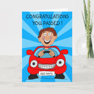 Erfolgreicher Mann hat den Fahrtest bestanden Karte