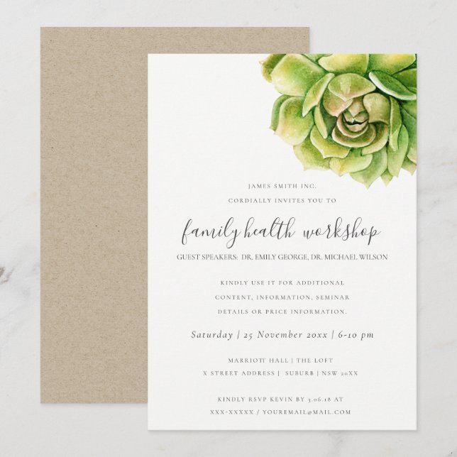 ERFOLGREICHES CACTUS WATERCOLOR-GESPRÄCH SEMINAR EINLADUNG (Vorne/Hinten)