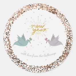 Erfolgreiches New Year Peace Doves Glitzer Monogra Runder Aufkleber