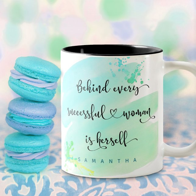 Erfolgreiches Woman Script Monogram Blue Watercolo Zweifarbige Tasse (Von Creator hochgeladen)