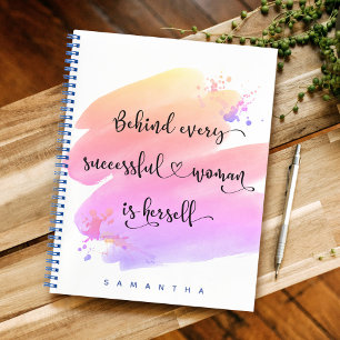 Erfolgreiches Zitatskript für Frauen Rosa Aquarell Notizbuch