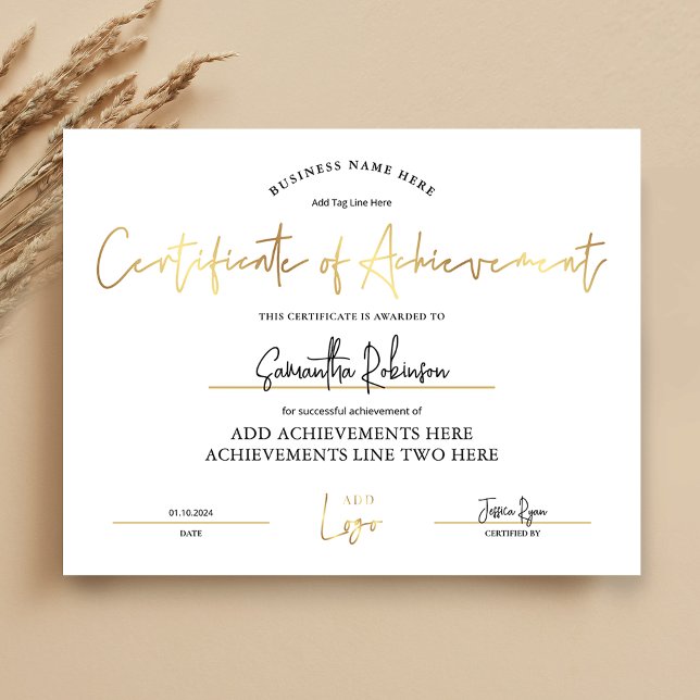 Erfolgszertifikat Lux Gold Employee Award (Elegant white and gold Certificate of Achievement with space for your logo)