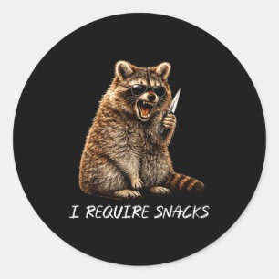 Erfordert Snacks Waschbär lustig Tier Meme Männer Runder Aufkleber