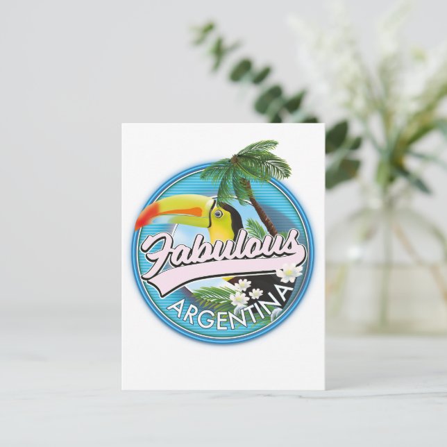 erforschen Sie das fabelhafte Argentinienlogo Postkarte (Stehend Vorderseite)