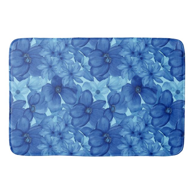 Erfrischende blaue Wasserfarbe Blumenmatte Badematte (Vorderseite)