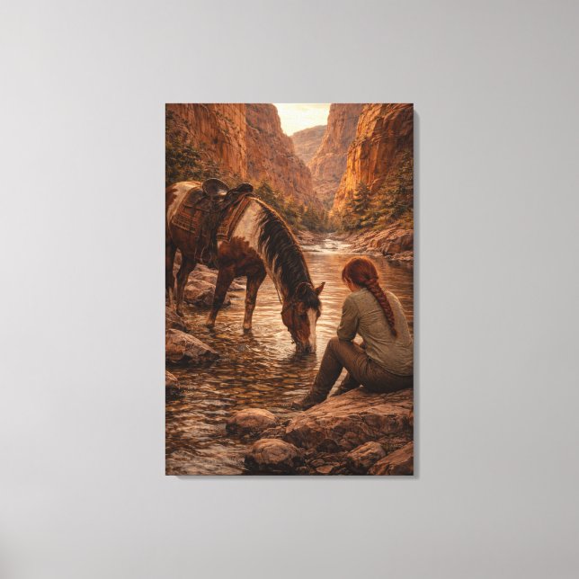 Erfrischende Pause | Pferdekunst | Spanncanvas Leinwanddruck (Vorderseite)