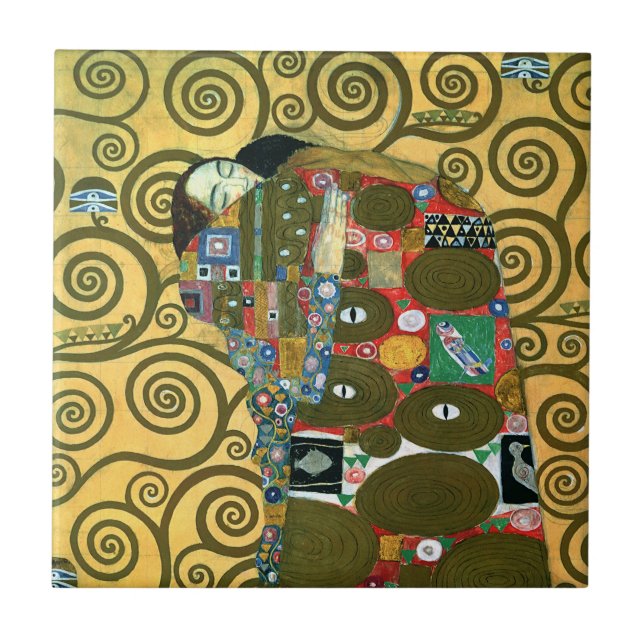 Erfüllung alias The Embrace von Gustav Klimt Fliese (Vorderseite)