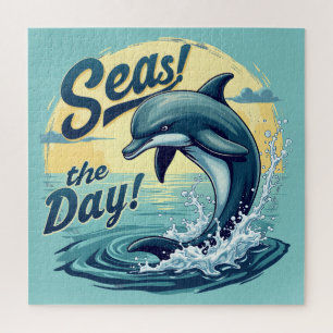 Ergreife den Tag Retro-Delfin-Ozean-Ästhetik Puzzle