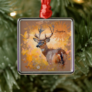 Erhabene Hirsche auf einem Feld mit Wildblumen Ornament Aus Metall
