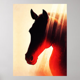 Erhabene Pferdesilhouette Glut des feurigen Morgen Poster