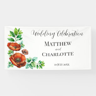 Erhabene Wasserfarbe Rote Mohnblumen im Vintage-St Banner