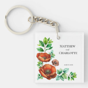Erhabene Wasserfarbe Rote Mohnblumen im Vintage-St Schlüsselanhänger