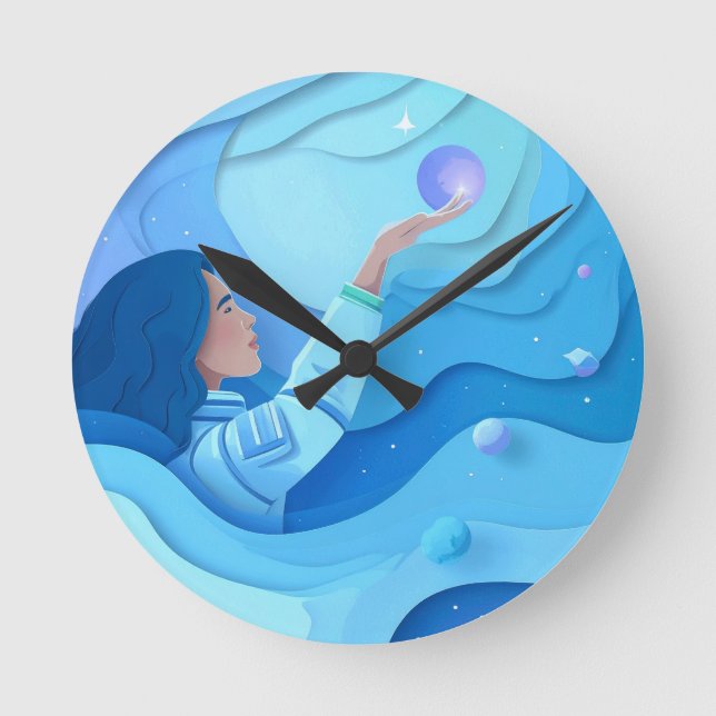 Erhabener Astronaut Runde Wanduhr (Vorderseite)