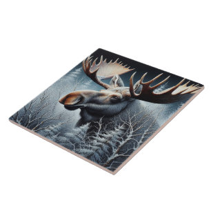 Erhabener Bull-Elch Nebelberg-Wildnis Fliese