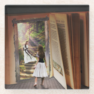 Erhalten verloren in der Fantasie während Lesebuch Glasuntersetzer