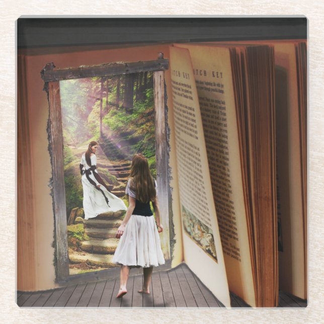 Erhalten verloren in der Fantasie während Lesebuch Glasuntersetzer (Vorderseite)