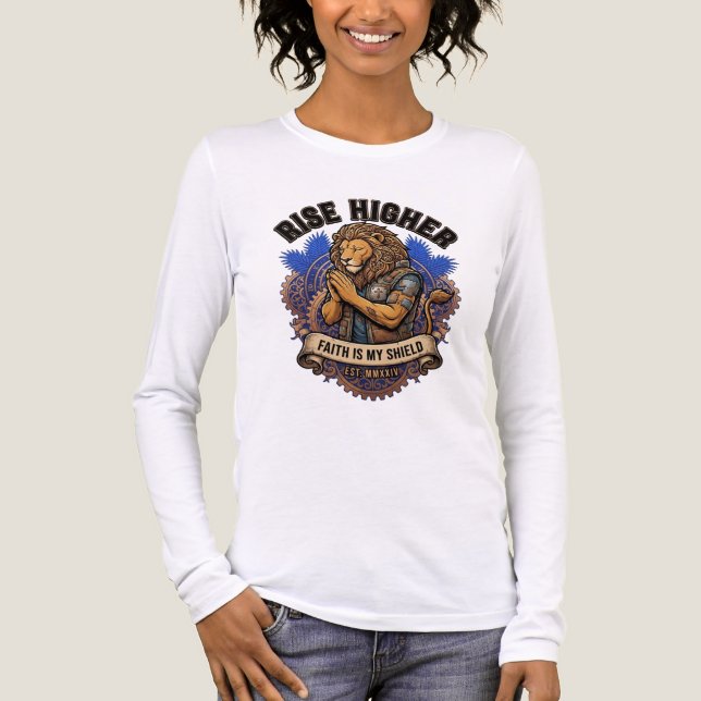 Erhebe dich höher Glaube Löwe Krieger Shirt (Vorderseite)