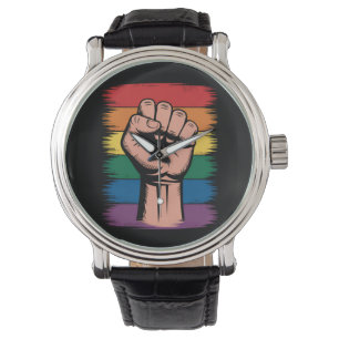 Erhobener Faust Stolz Regenbogen LGBTQ Unterstützu Armbanduhr