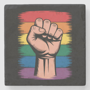 Erhobener Faust Stolz Regenbogen LGBTQ Unterstützu Steinuntersetzer