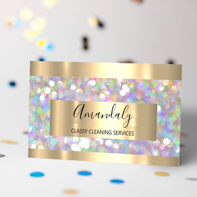 Erhöhen Sie Ihre Markenbezeichnung durch Gold-Glit Visitenkarte (Cleaning Services Maid House Keeping Gold Glitter Business Card)
