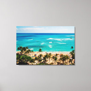 Erhöhte Ansicht eines Strandbildes in Waikiki, Hon Leinwanddruck