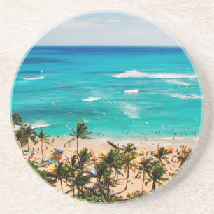 Erhöhte Ansicht eines Waikiki-Strandpanoramas, Hon Getränkeuntersetzer