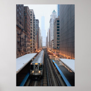 Erhöhte Eisenbahn in Chicago über Wabash Poster