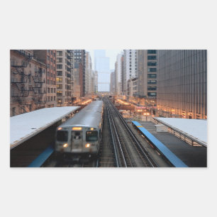 Erhöhte Eisenbahn in Chicago über Wabash Rechteckiger Aufkleber