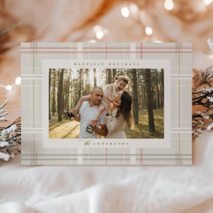 Erhöhte Plaid Cozy Cabin Beige Rot Waldgrün Feiertagskarte