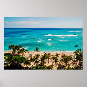 Erhöhte Sicht auf die Waikiki Beach Szene, Honolul Poster