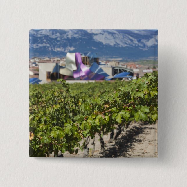 Erhöhte Stadtsicht und Hotel Marques de Riscal Button (Vorderseite)