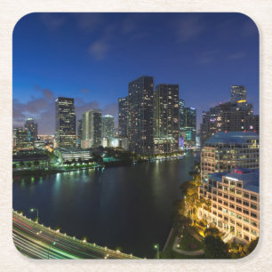 Erhöhte Stadtsilhouette von Brickell Key Rechteckiger Pappuntersetzer