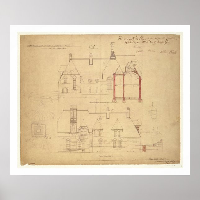 Erhöhungen für das Rote Haus, Bexley Heath (Pen Poster (Vorne)