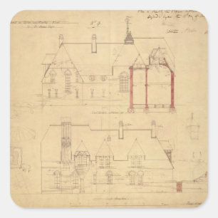 Erhöhungen für das Rote Haus, Bexley Heath (Pen Quadratischer Aufkleber
