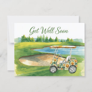 Erhole dich gut mit Golfcart auf grünem Rasen Postkarte