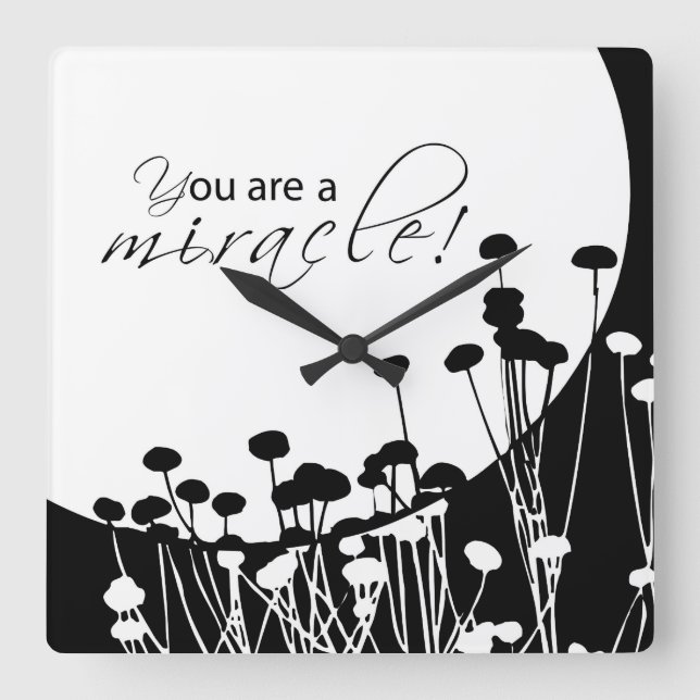 Erholung Wunder, Schwarz und Weiß Quadratische Wanduhr (Vorderseite)