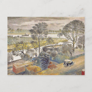 Eric Ravilious art, River Thames, Chiswick Eyot Postkarte