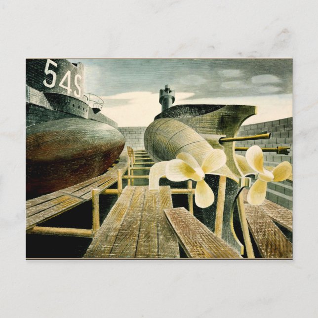 Eric Ravilious Art, U-Boote in Dry Dock Postkarte (Vorderseite)