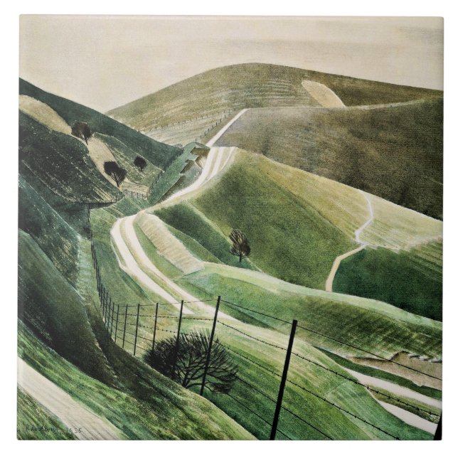 Eric Ravilious - Chalk Paths, berühmte Kunstwerke, Fliese (Vorderseite)