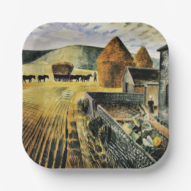 Eric Ravilious - Furlong, famous painting, Pappteller (Vorderseite)