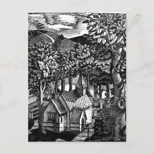 Eric Ravilious - Kirche unter einem Hügel Postkarte (Vorderseite)
