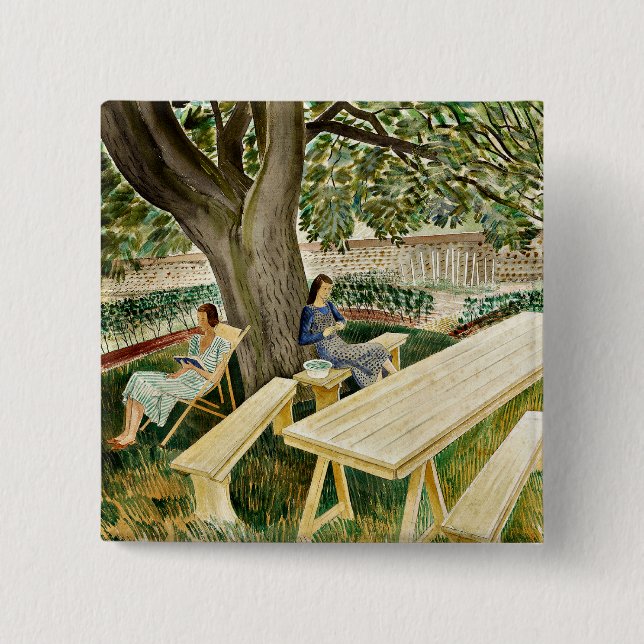 Eric Ravilious, Zwei Frauen in einem Garten, Button (Vorderseite)