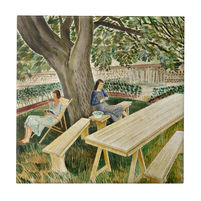 Eric Ravilious, Zwei Frauen in einem Garten, Fliese (Vorderseite)
