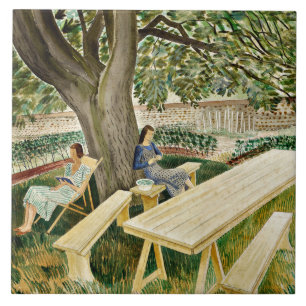 Eric Ravilious - Zwei Frauen in einem Garten, Kuns Fliese